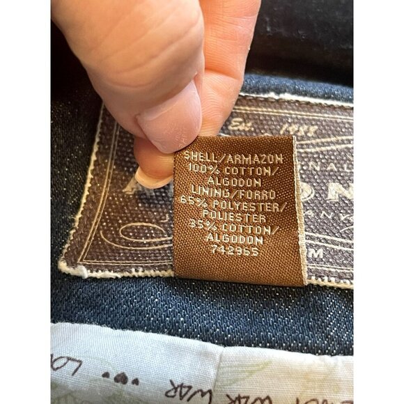 Womens Arizona Denim Jacket vintage Dark washed Jacket L LOVE NOT WAR lining - Picture 4 of 7